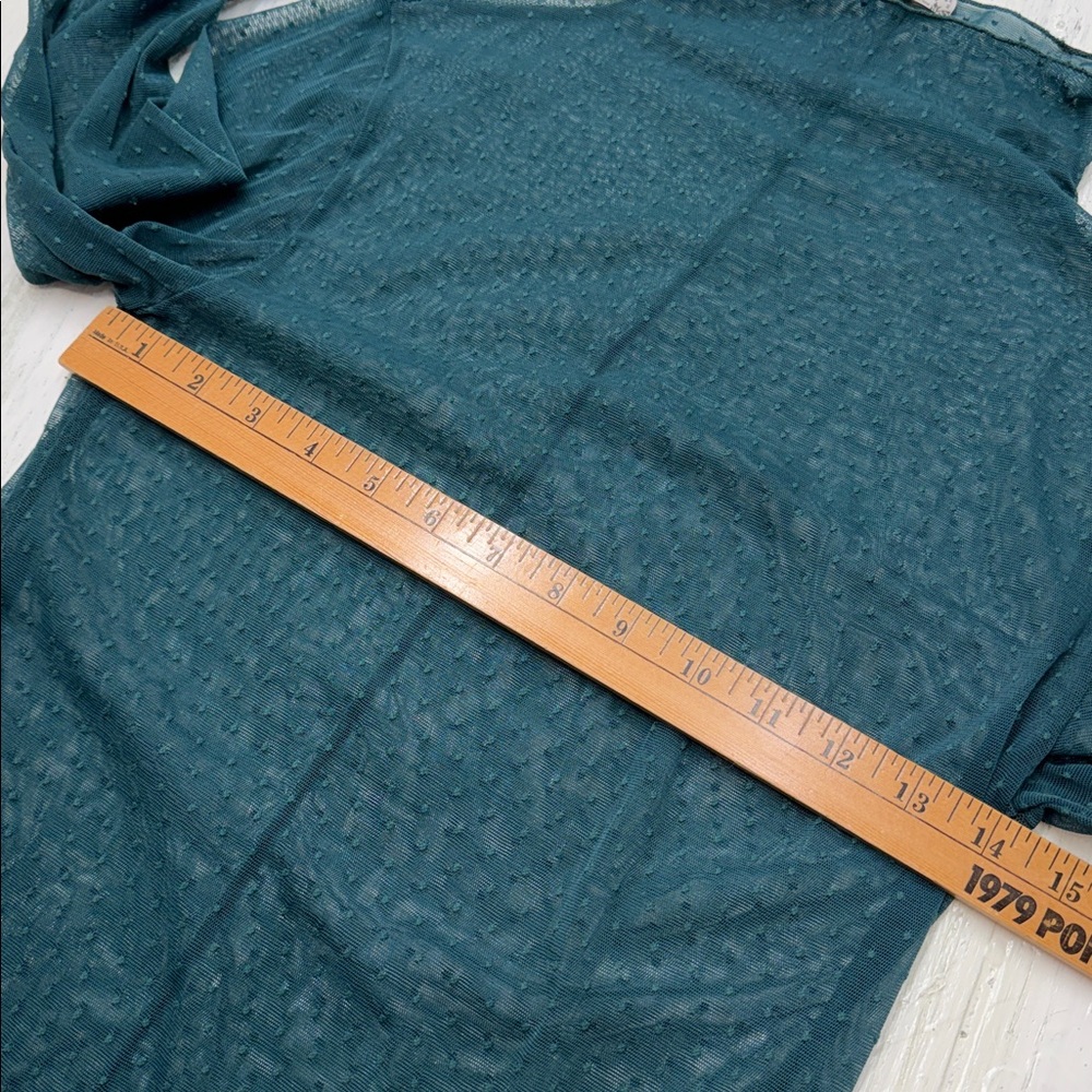 Free People Green Teal On The Dot Layering Sheer Mock Neck Top Sz M - Picture 6 of 11